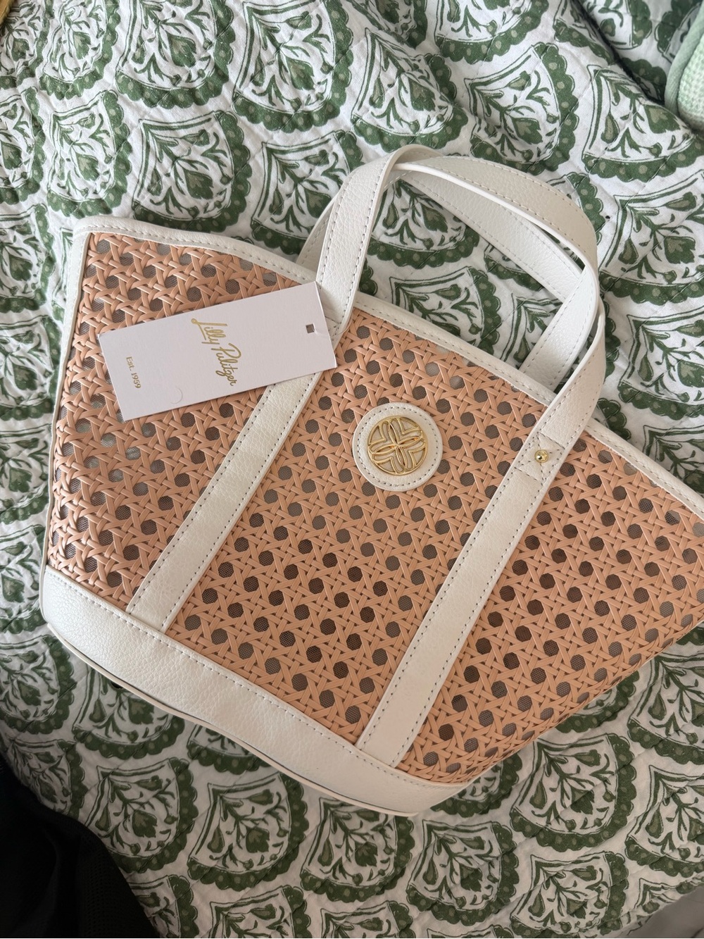 Lilly Pulitzer Natural Woven Tote with White Trim
